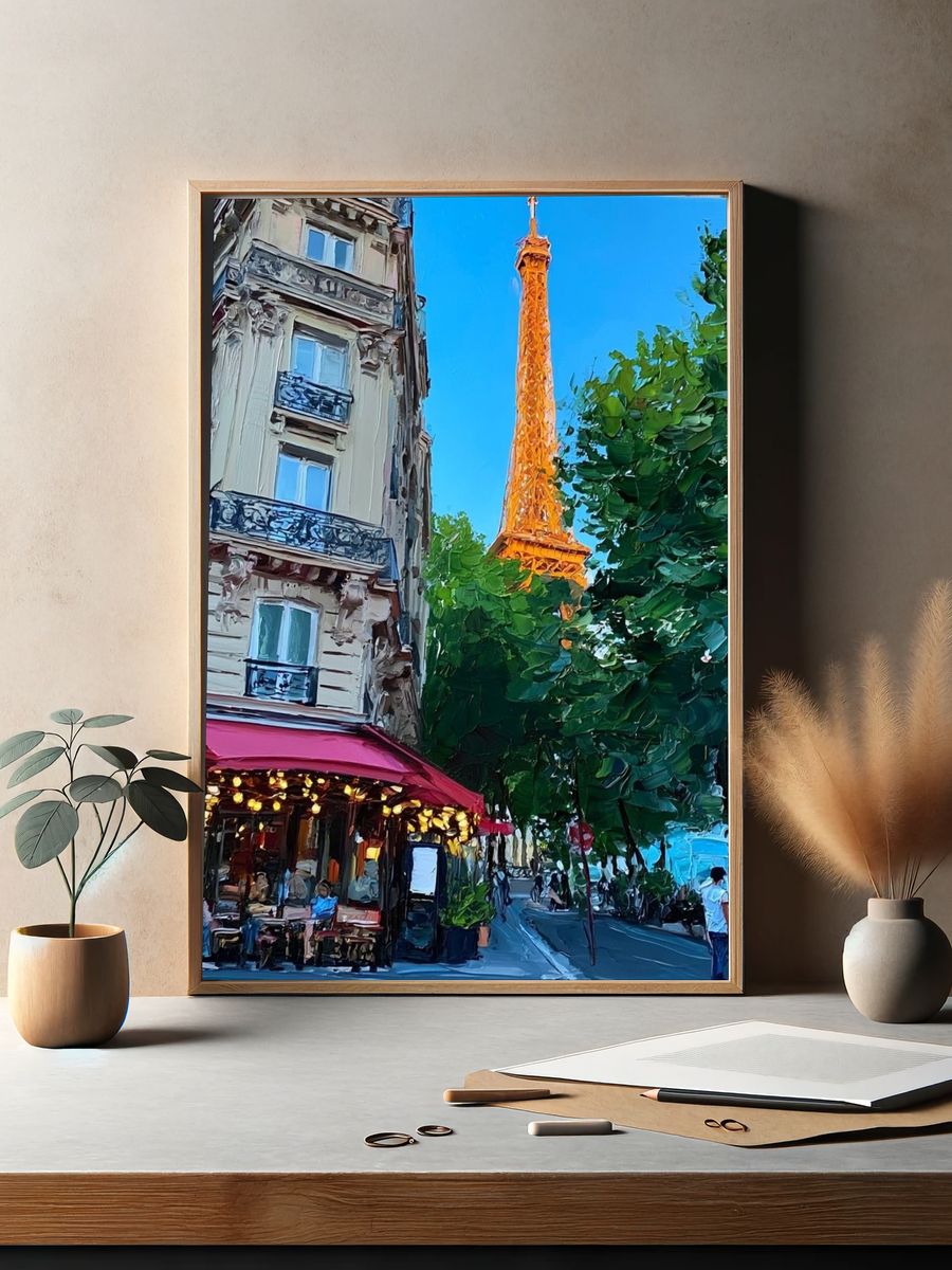 Paris Eiffel Tower Street Scene Poster. — room view 2