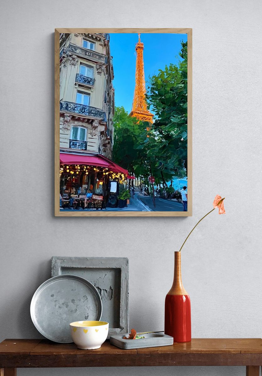 Paris Eiffel Tower Street Scene Poster. — room view 3