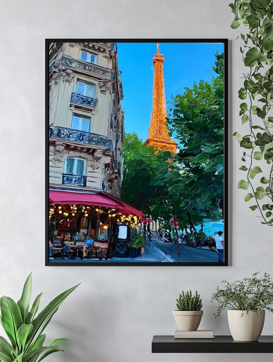Paris Eiffel Tower Street Scene Poster. — room view 4