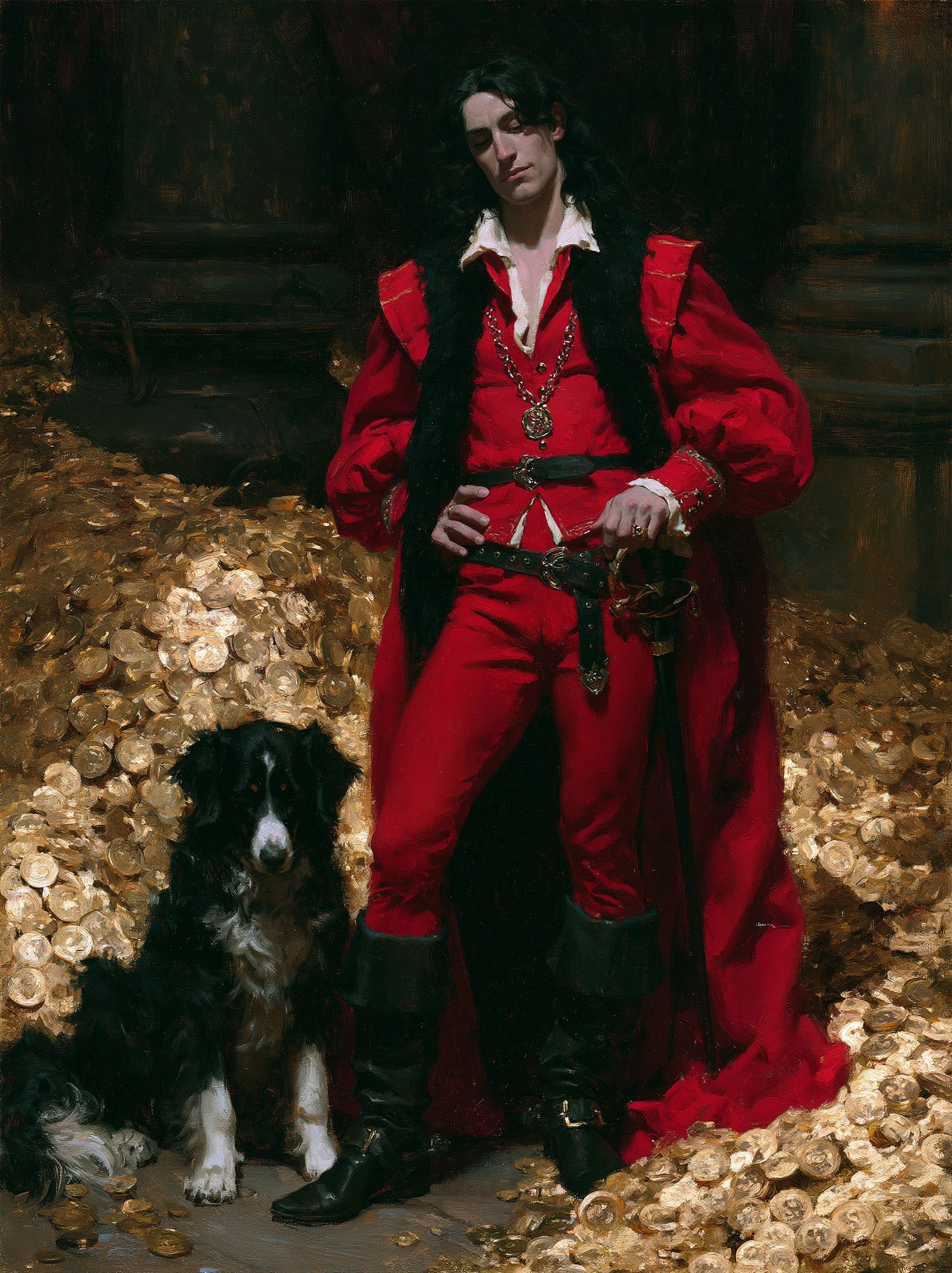 Baroque Portrait with Dog Print. poster — fine-art art