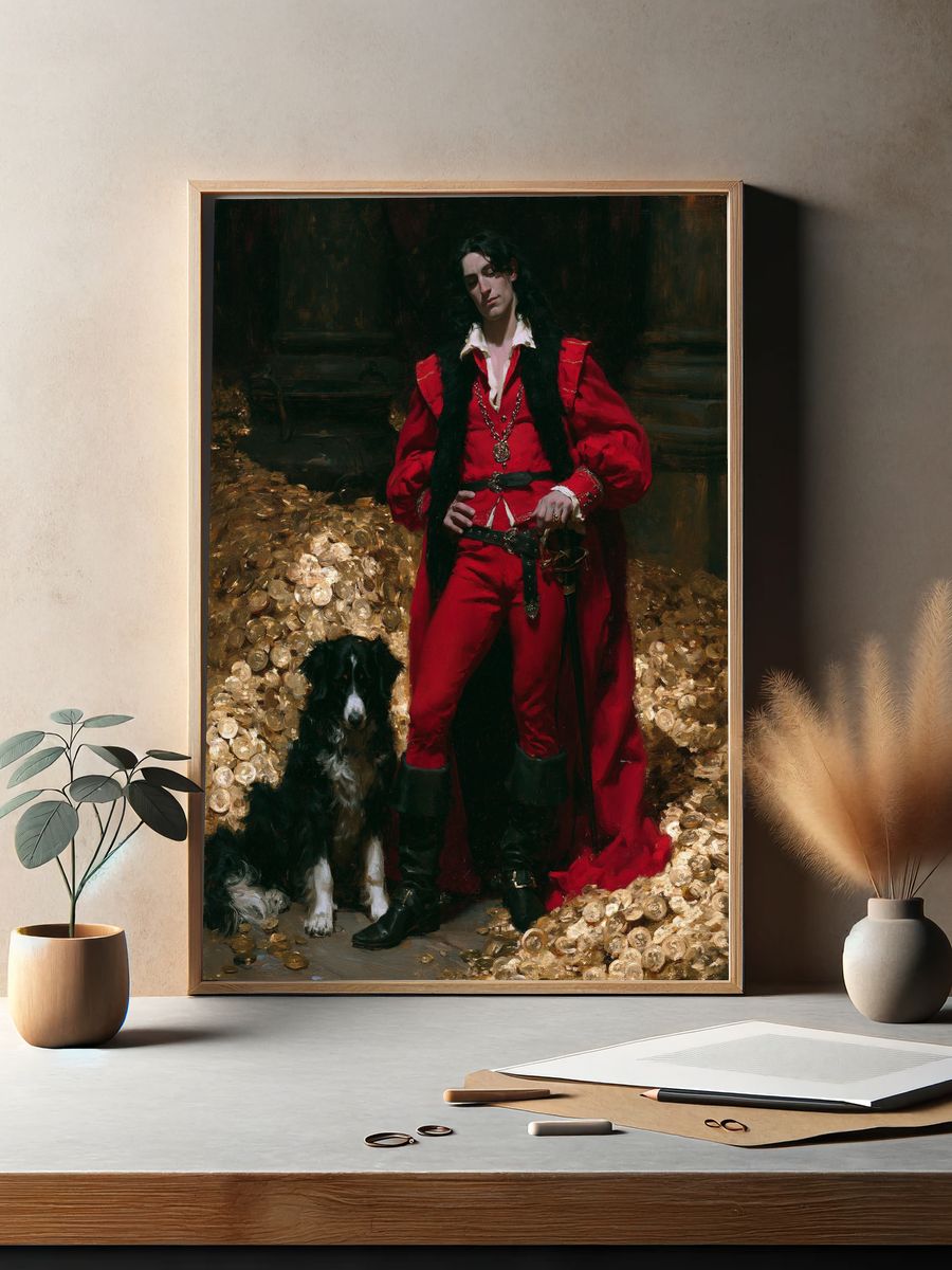 Baroque Portrait with Dog Print. — room view 2