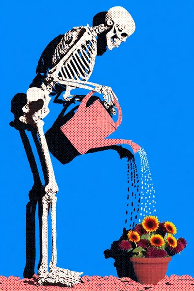 Skeleton Watering Flowers Pop-Art Poster.
