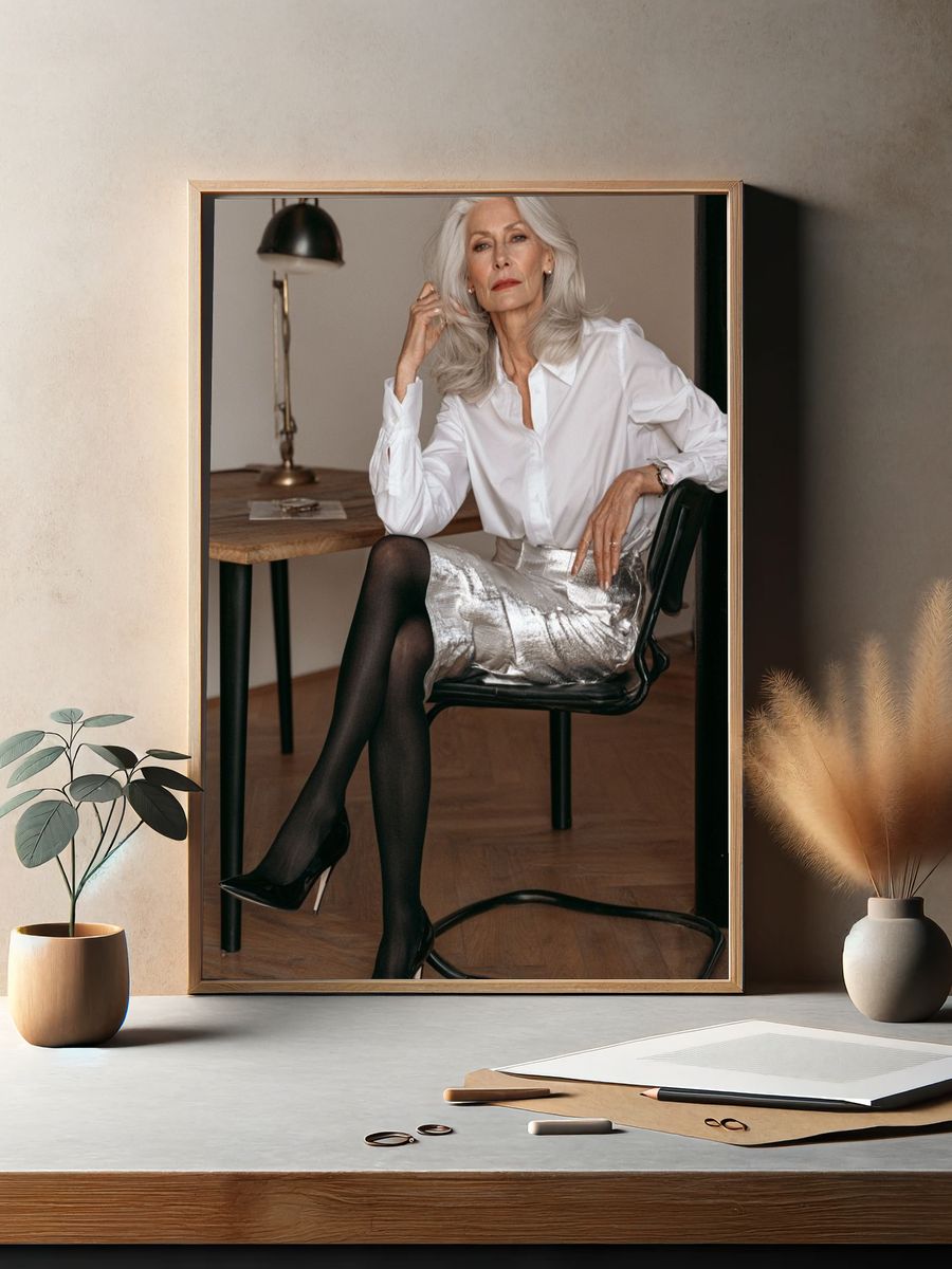 Elegant Silver Fashion Portrait Poster. — room view 2