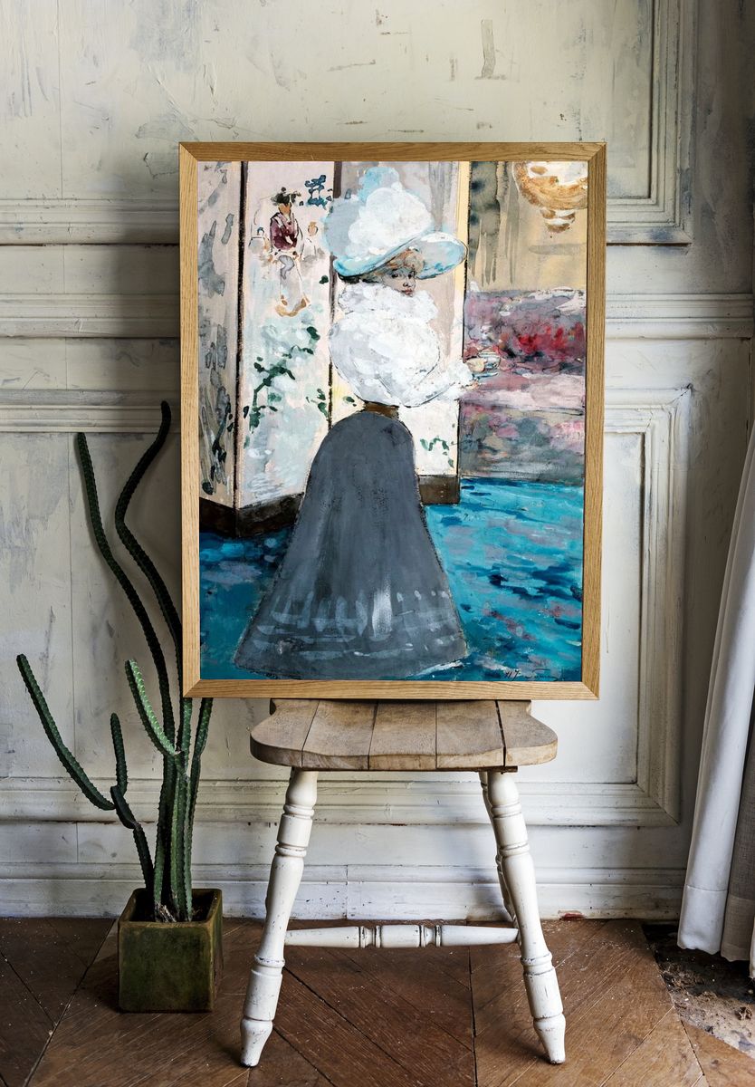 Elegant Woman in Blue — Fine Art Print room preview