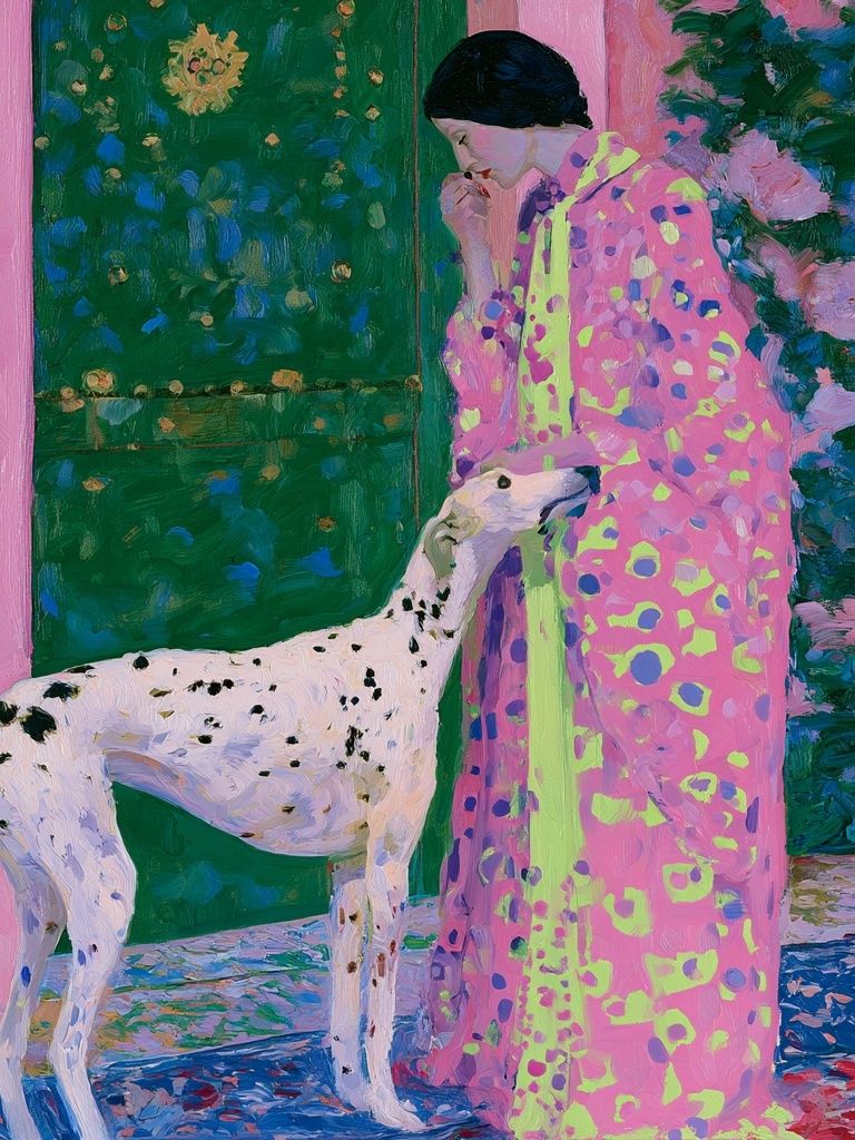 Woman and Dalmatian Fine-Art Print. poster — fine-art art
