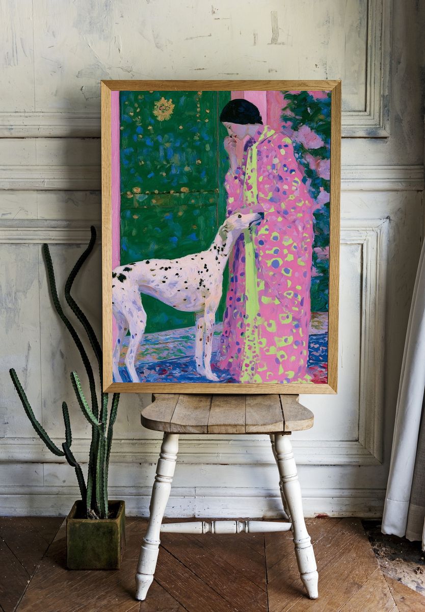 Woman and Dalmatian Fine-Art Print. — room view 1