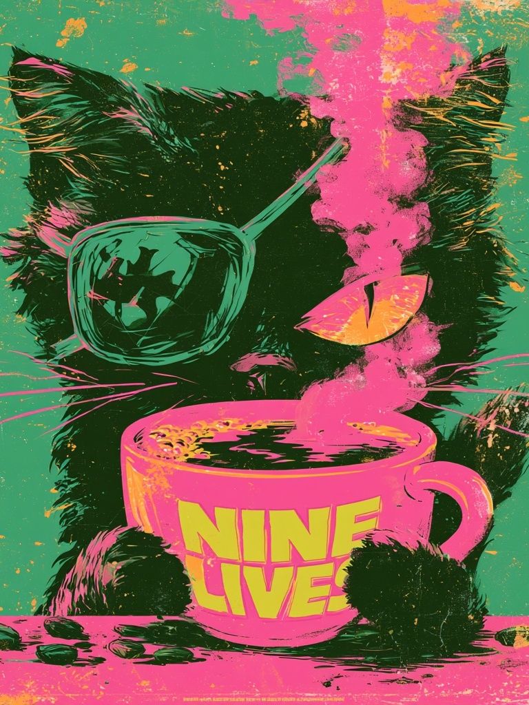 Nine Lives Cat Pop-Art Poster. poster detail