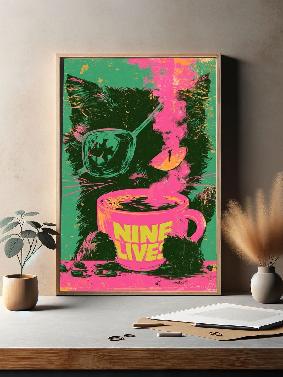 Nine Lives Cat Pop-Art Poster. — room view 2