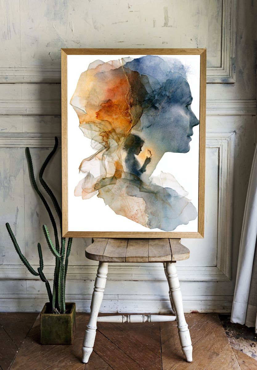 Dreaming Profile Watercolor Print. room preview