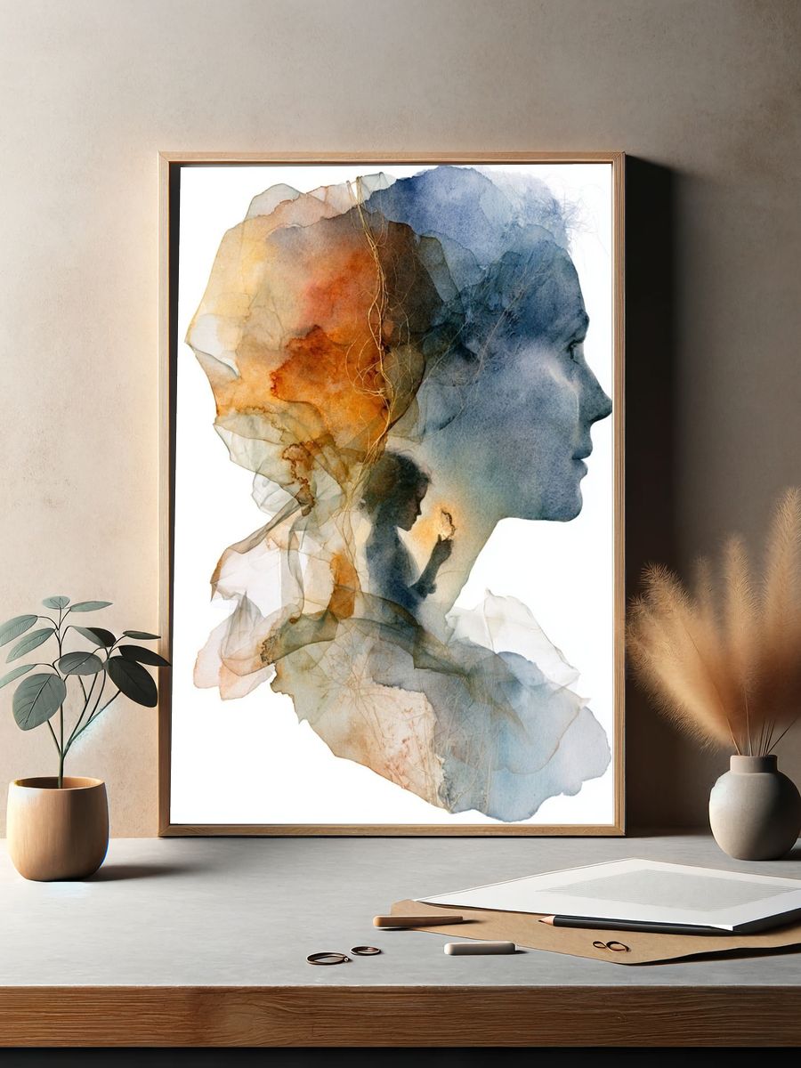 Dreaming Profile Watercolor Print. — room view 2