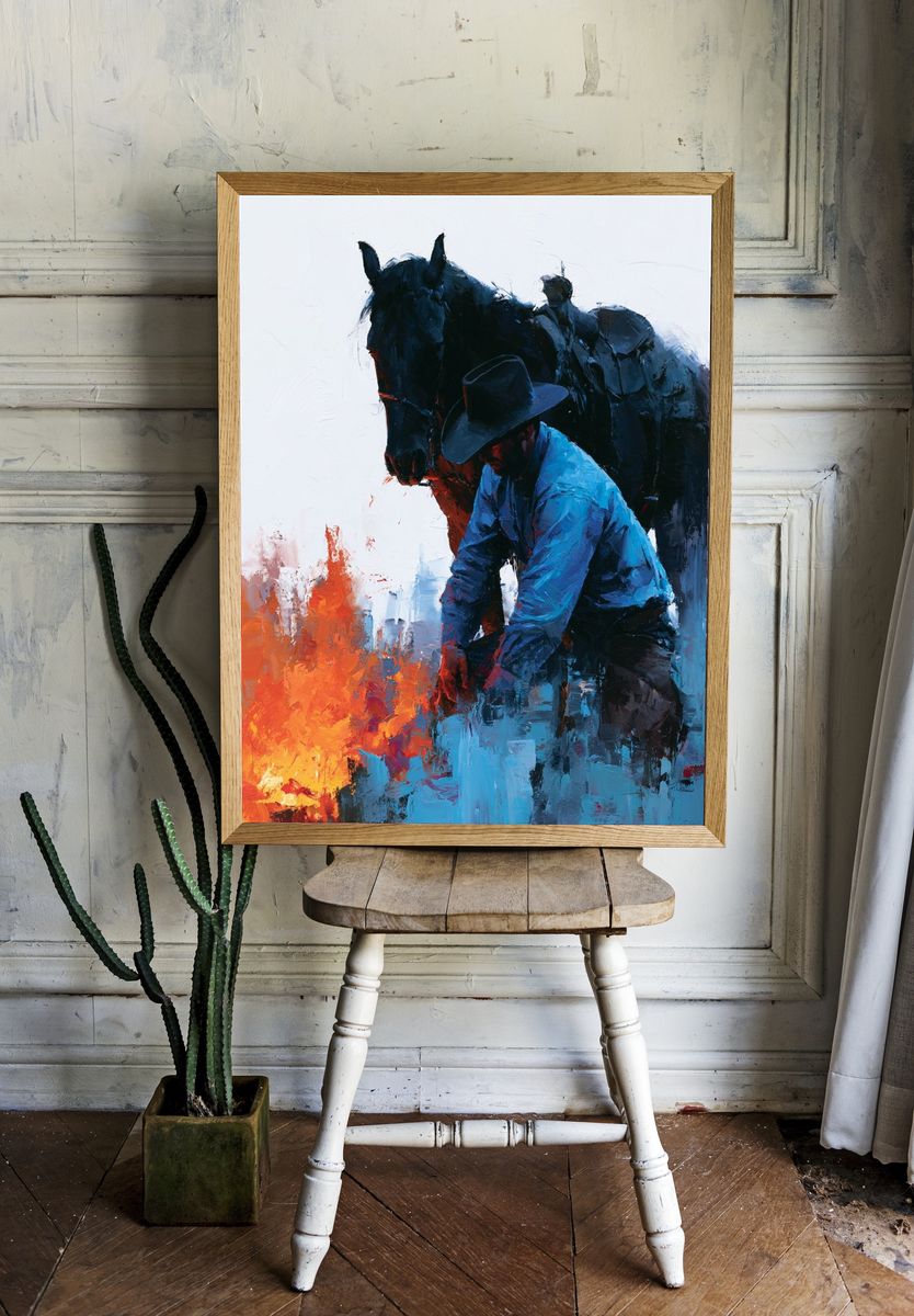 Cowboy and Horse Painting Poster. room preview