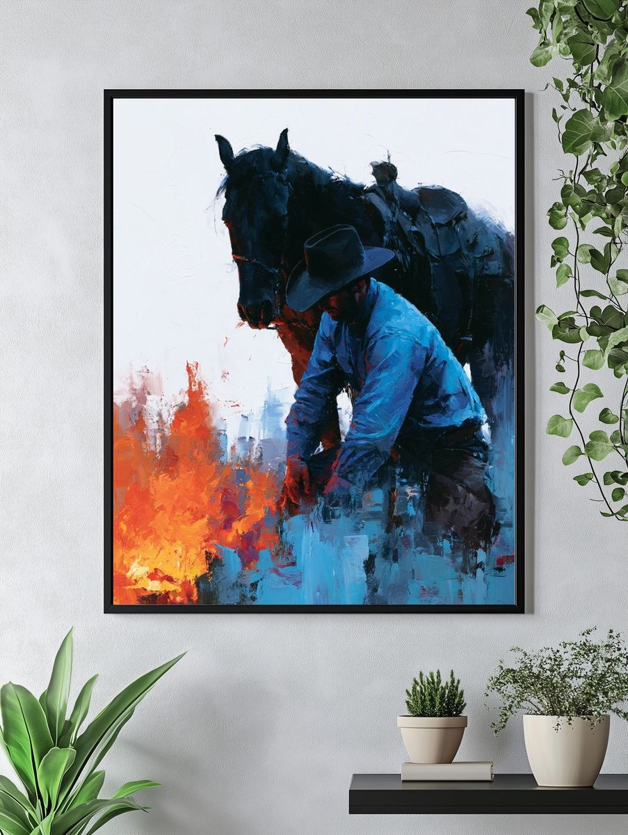 Cowboy and Horse Painting Poster. — room view 4