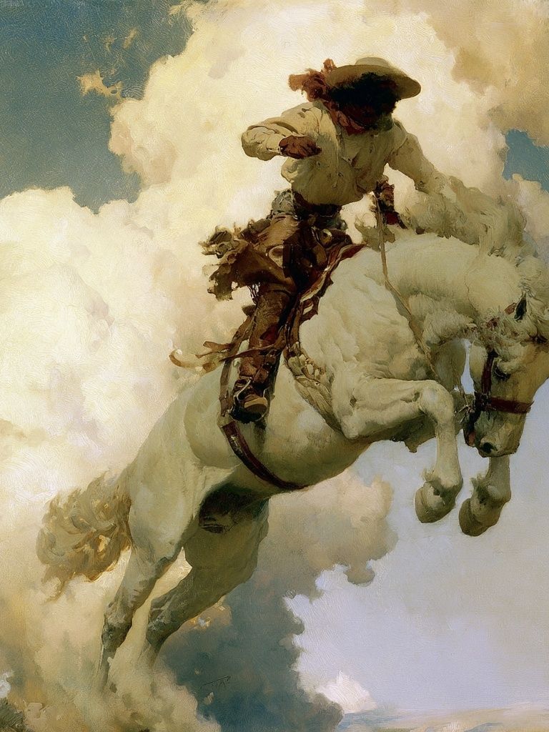 Cowboy on White Horse Fine-Art Print. poster detail