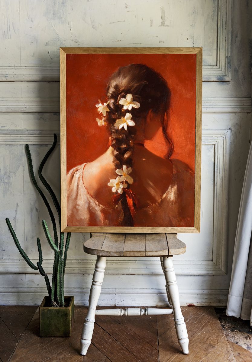 Braided Floral Portrait Print. room preview
