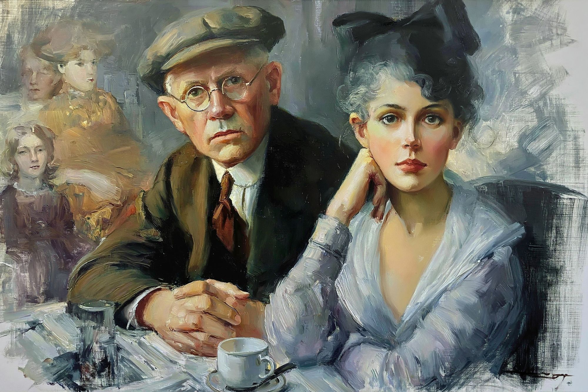 Café Portrait Oil Painting Poster. poster — fine-art art