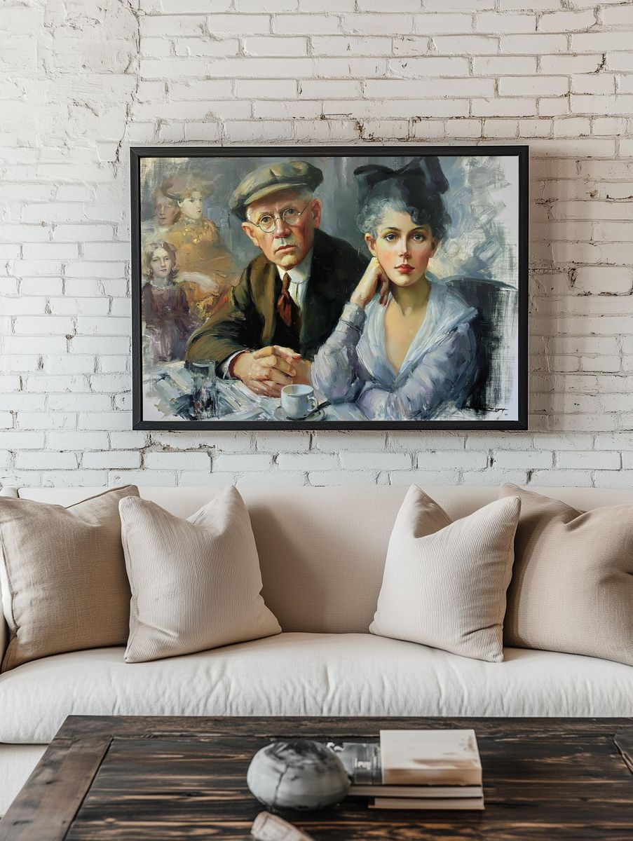 Café Portrait Oil Painting Poster. — room view 1