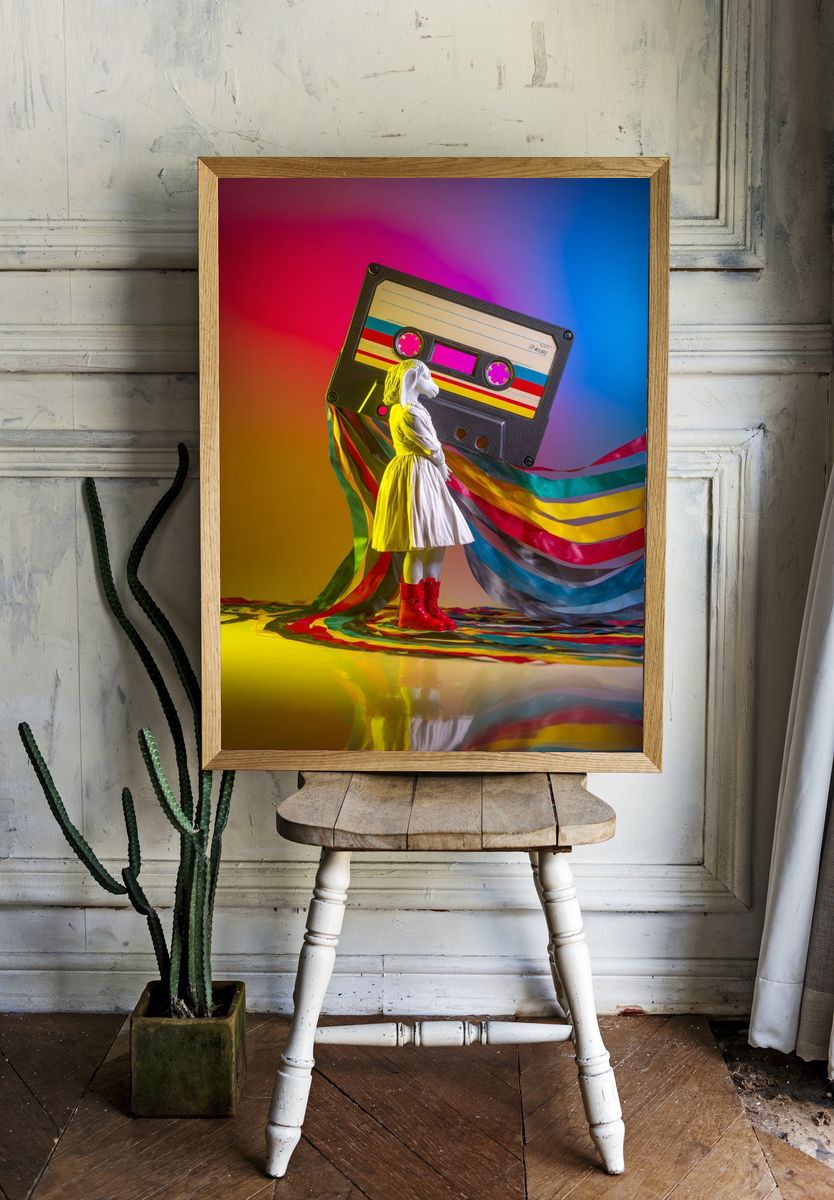 Cassette Girl Pop-Art Print. room preview