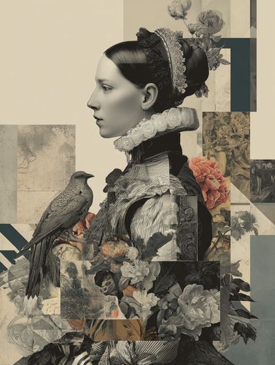 Elegant Woman with Bird — Fine Art Print. poster
