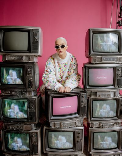Pop Art TV Stack Portrait Print. poster