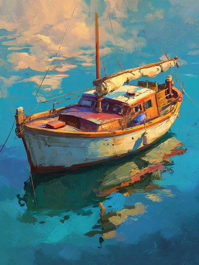 Sailboat Harbor Impressionist Print. poster print