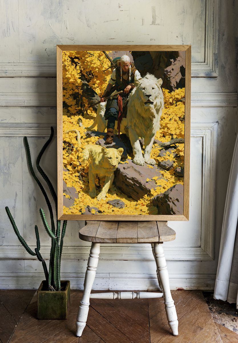 Lion Rider Fantasy Painting Poster. room preview