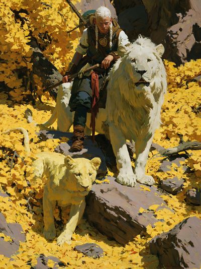 Lion Rider Fantasy Painting Poster. poster print
