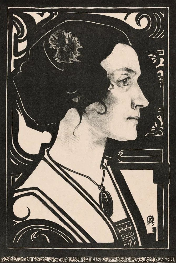 Portrait unknown woman Sketch design. poster detail