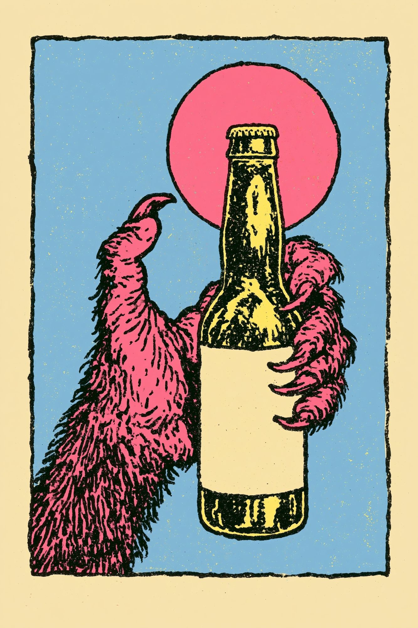 Furry Hand Holding Bottle Print. poster — fine-art art
