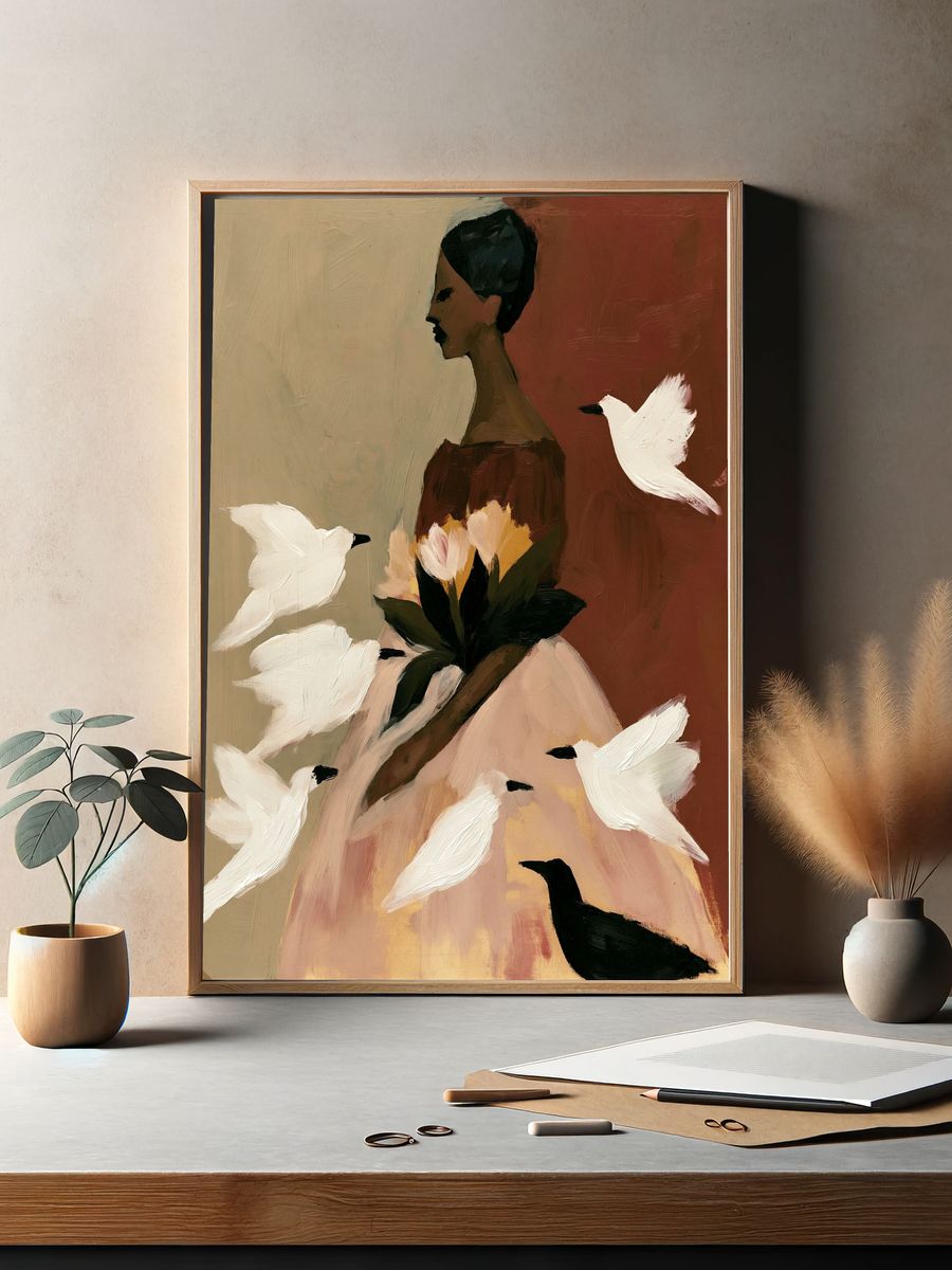 Birds and Woman Fine-Art Poster. — room view 2