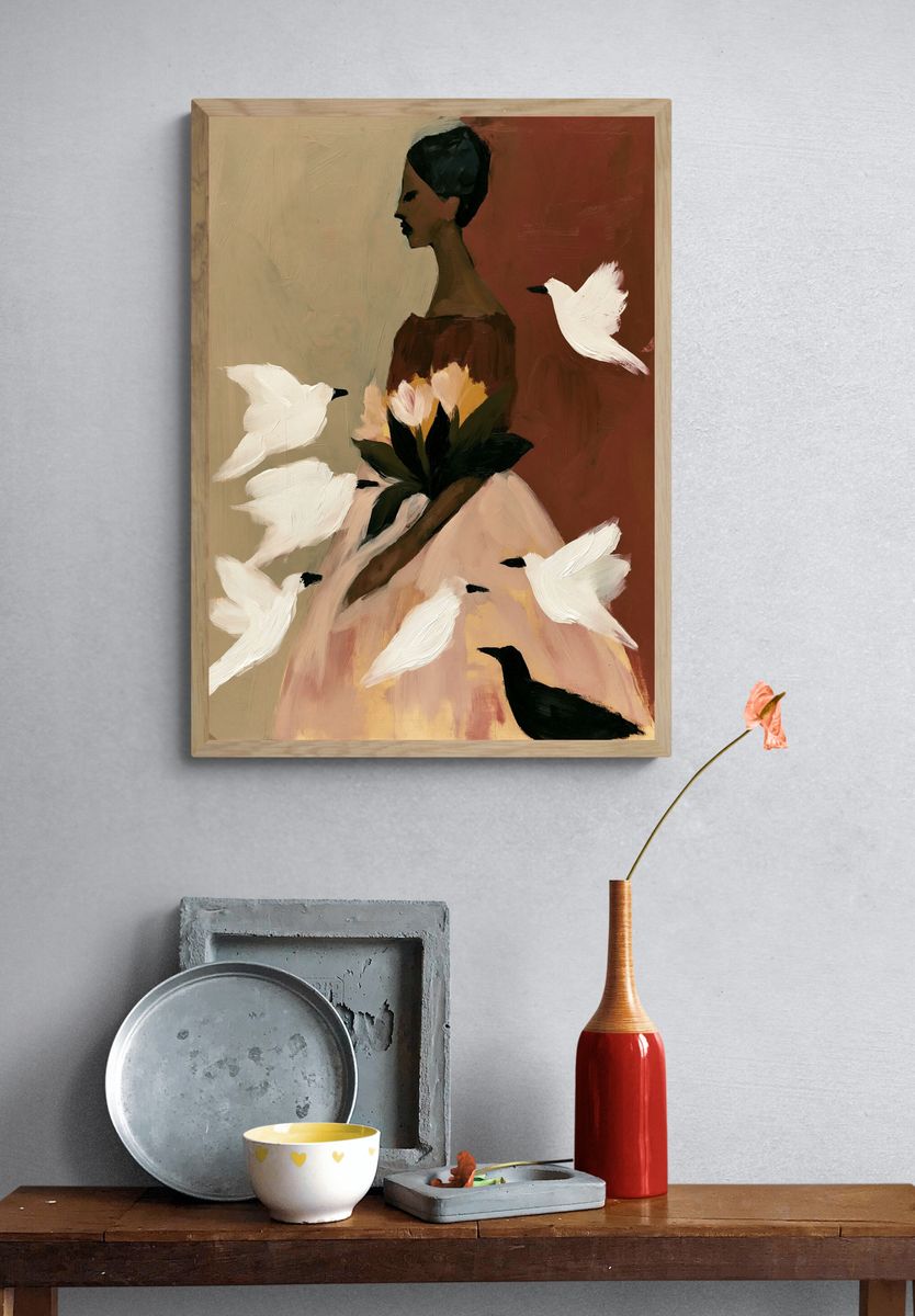 Birds and Woman Fine-Art Poster. — room view 3