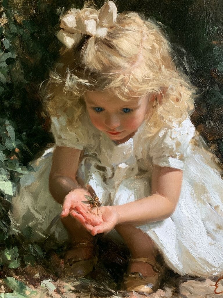 Little Girl with Butterfly Fine-Art Print. poster detail