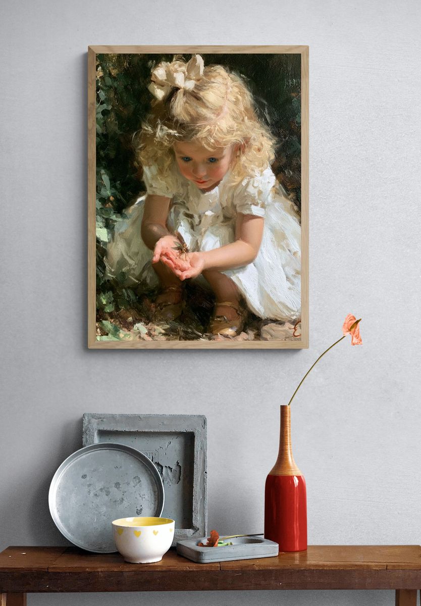 Little Girl with Butterfly Fine-Art Print. — room view 3