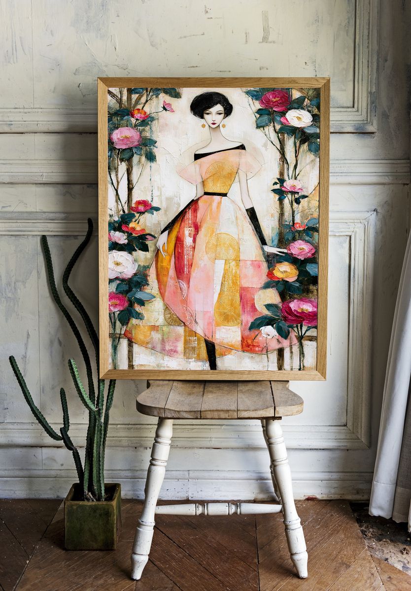 Elegant Floral Woman Fine-Art Poster. — room view 1