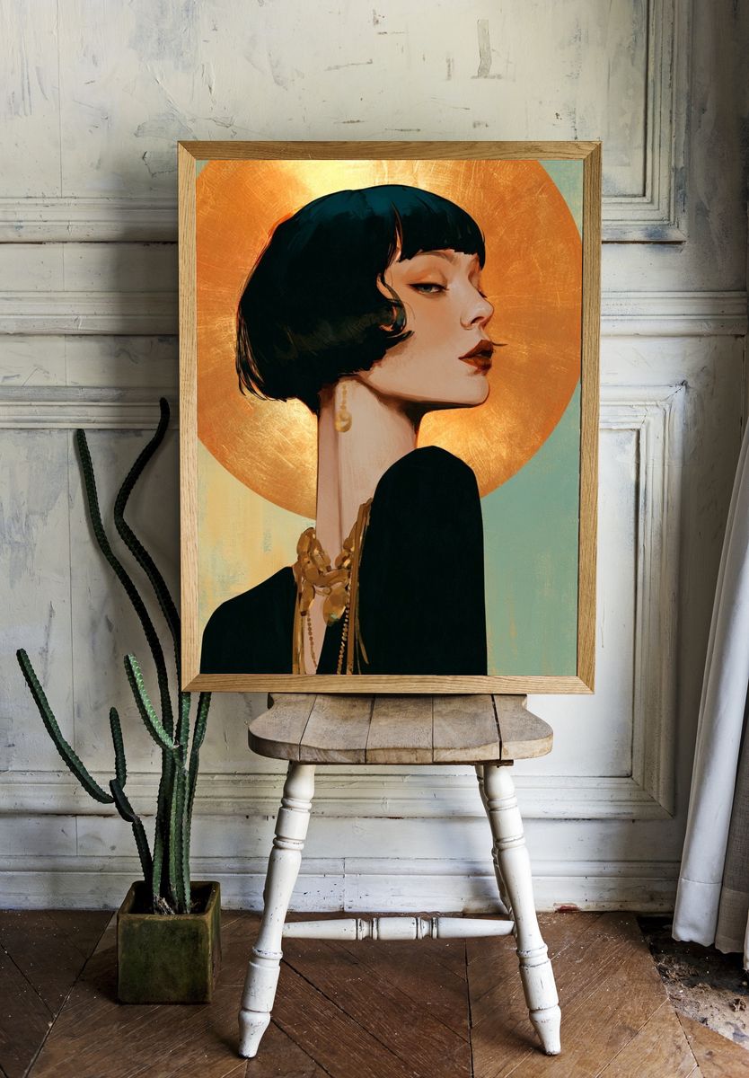 Art Deco Woman Portrait Print. — room view 1