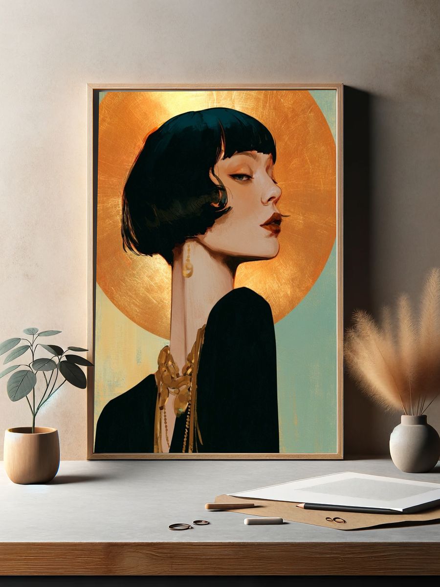 Art Deco Woman Portrait Print. — room view 2