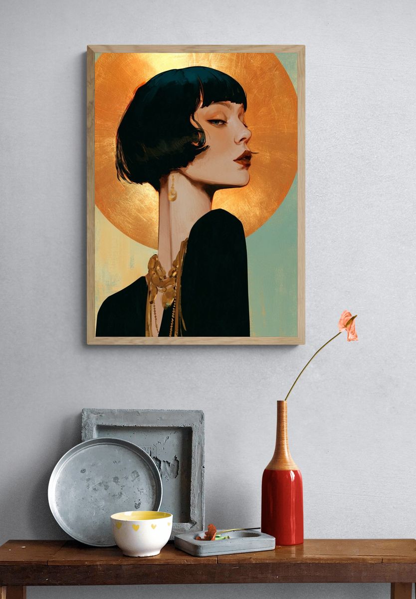 Art Deco Woman Portrait Print. — room view 3