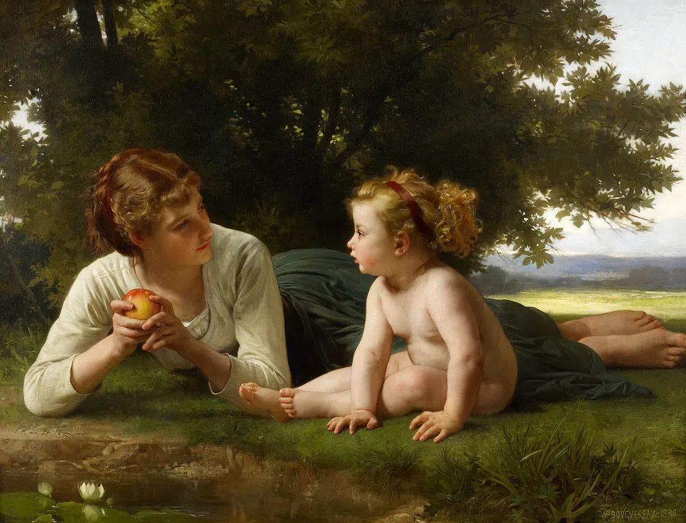 William-Adolphe Bouguereau's Temptation (1880). Original. poster detail