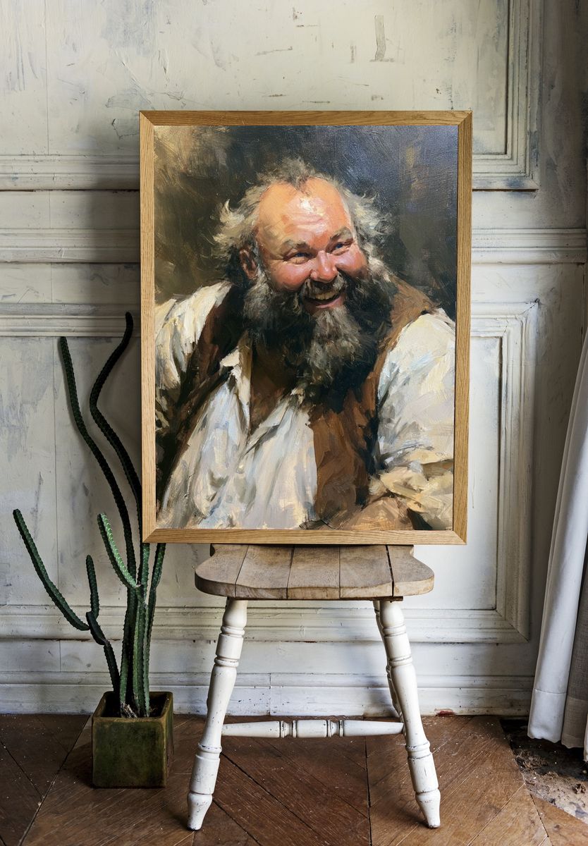 Laughing Bearded Man Portrait Print. — room view 1