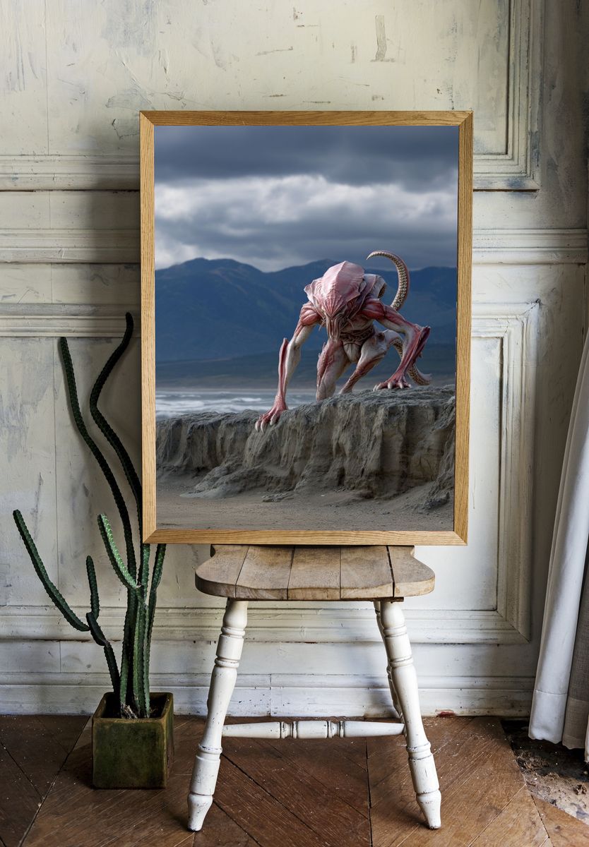 Alien Creature on the Shore — Fantasy Print. — room view 1