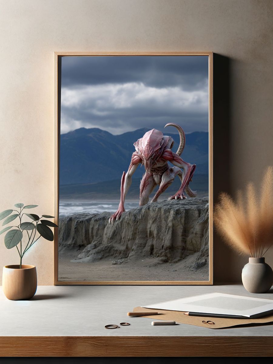 Alien Creature on the Shore — Fantasy Print. — room view 2
