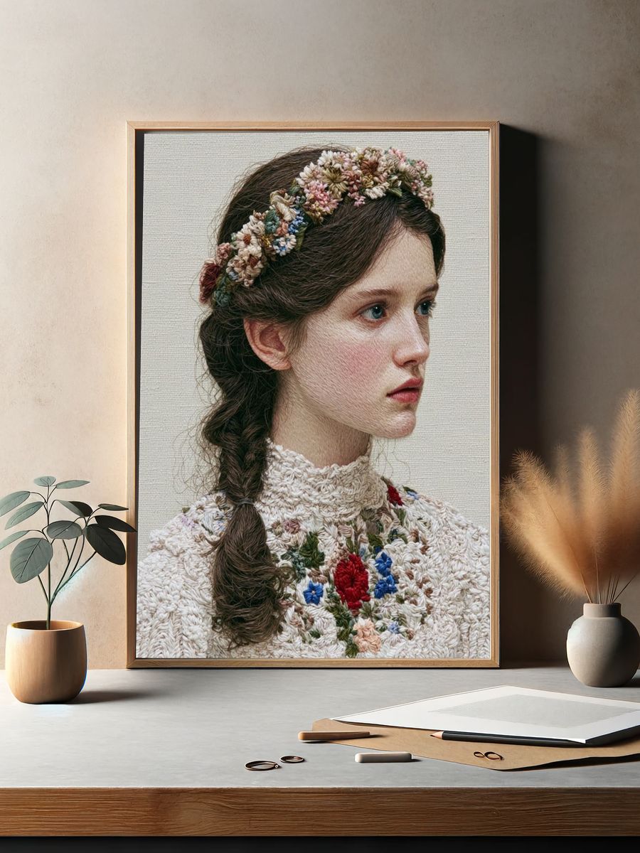 Embroidered Portrait Fine-Art Print. — room view 2