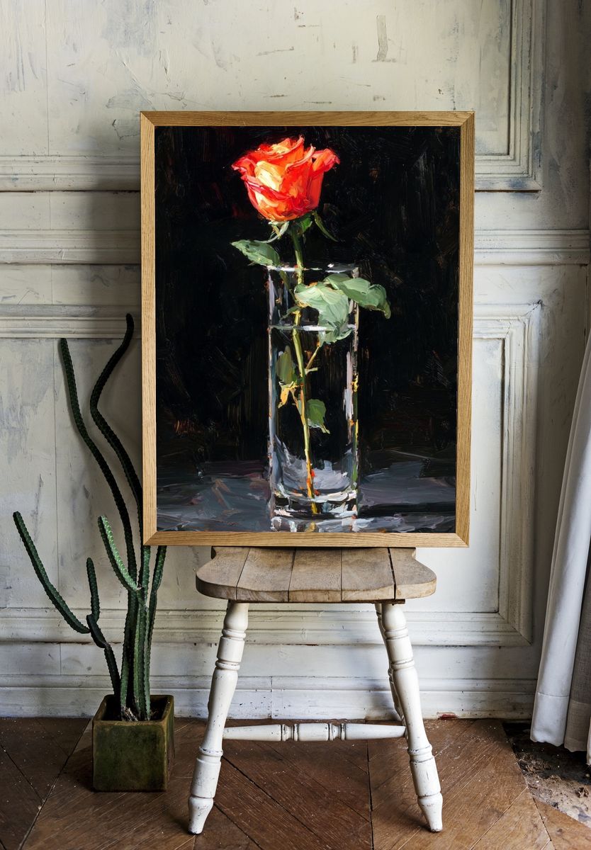Red Rose Still Life Painting Poster. — room view 1