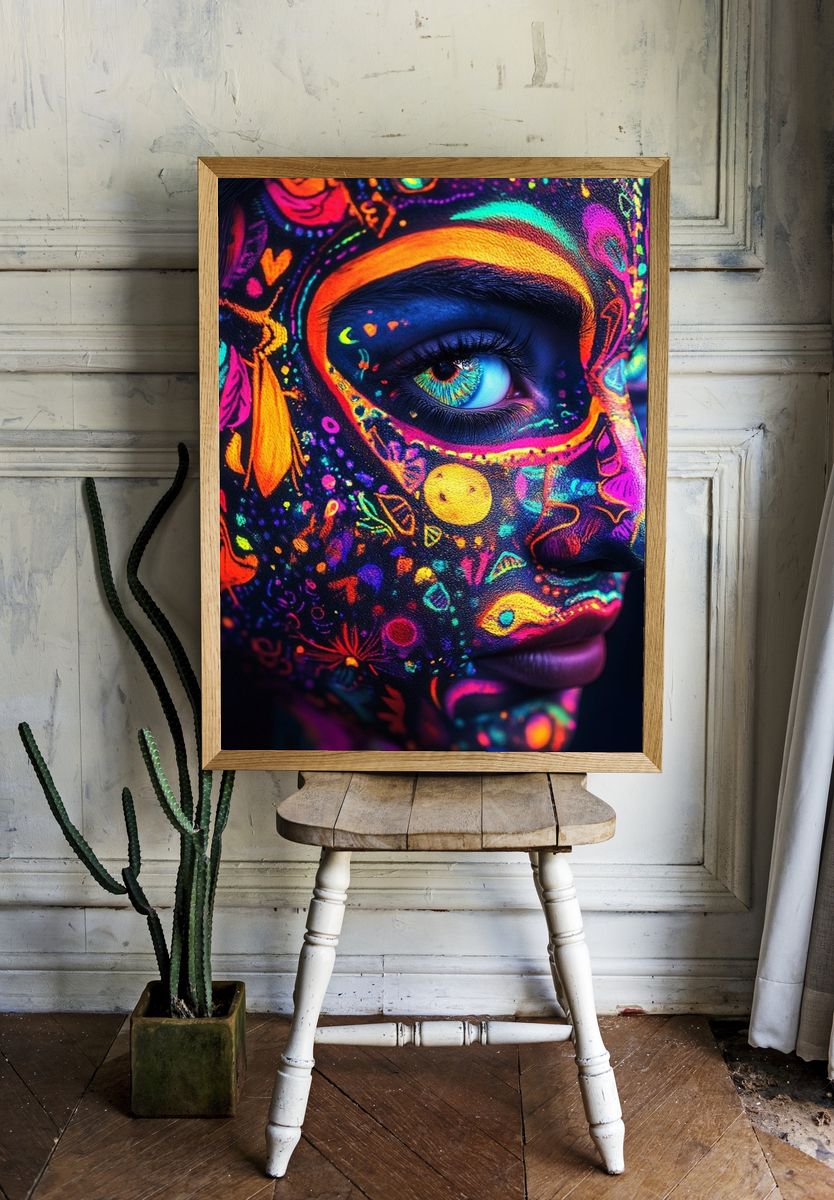 Neon Face Paint Portrait Print. — room view 1