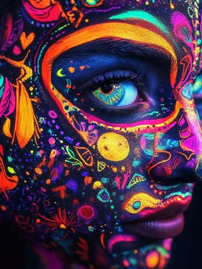 Neon Face Paint Portrait Print.