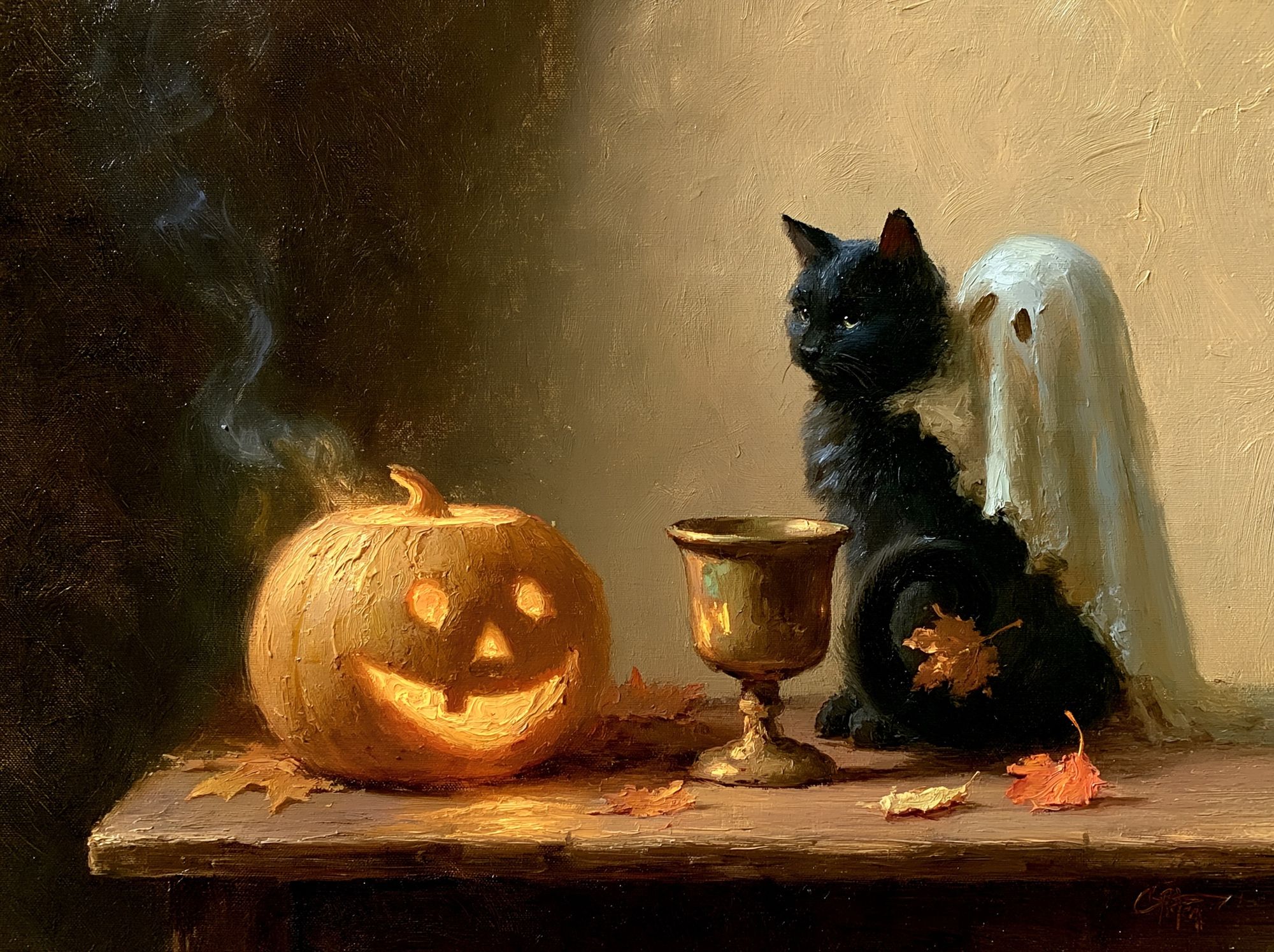 Halloween Cat Still Life Poster. poster detail