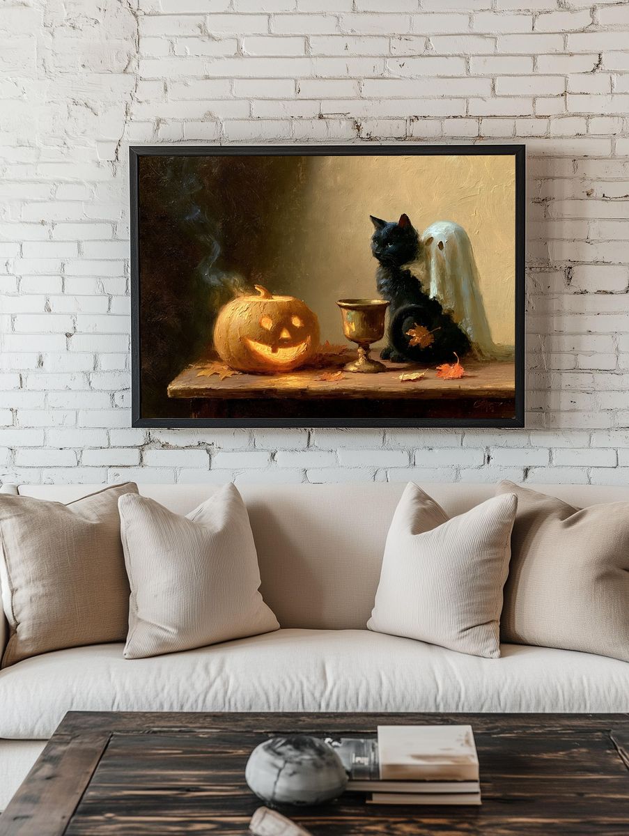 Halloween Cat Still Life Poster. — room view 1