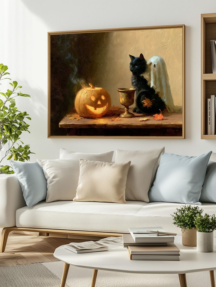 Halloween Cat Still Life Poster. — room view 2