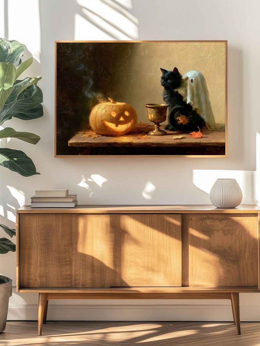 Halloween Cat Still Life Poster. — room view 3