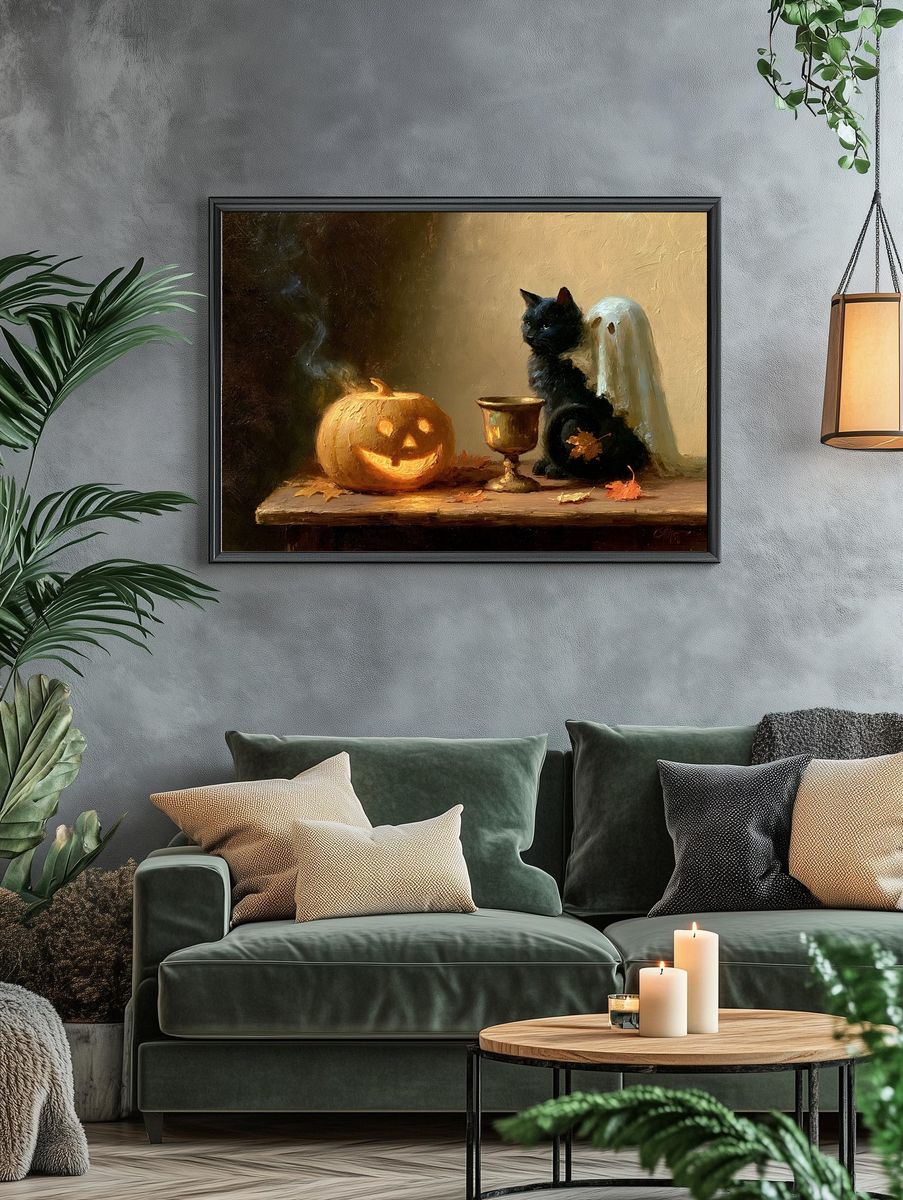 Halloween Cat Still Life Poster. — room view 4