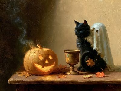 Halloween Cat Still Life Poster. poster